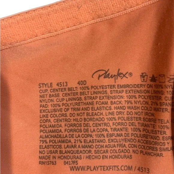 PLAYTEX Lace Covered Underwire Bra Adjustable Straps Woman’s Size‎ 40D Coral - Picture 2 of 2